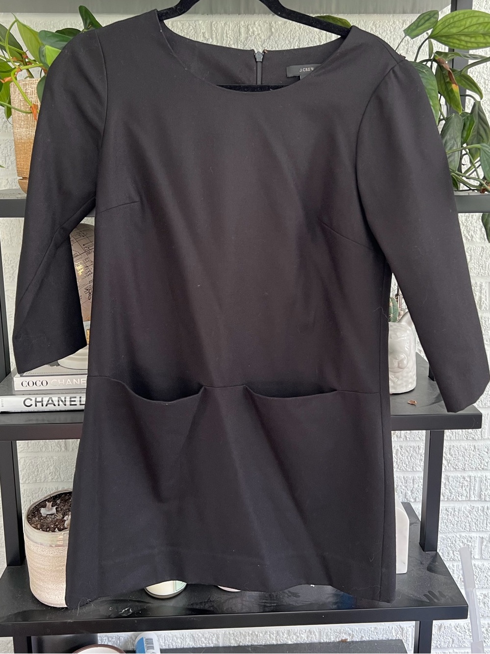 J.Crew Wool Black Women's Shift Dress with Front Pockets 0P